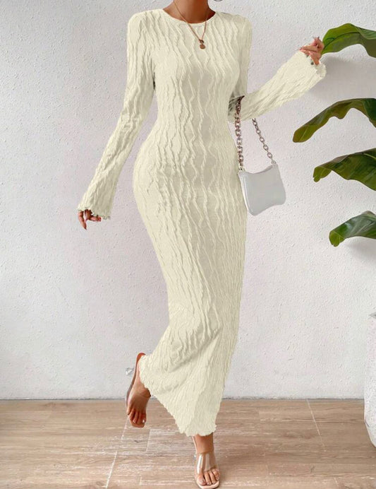 Solid Flare Sleeve Lettuce Hem Bodycon Dress