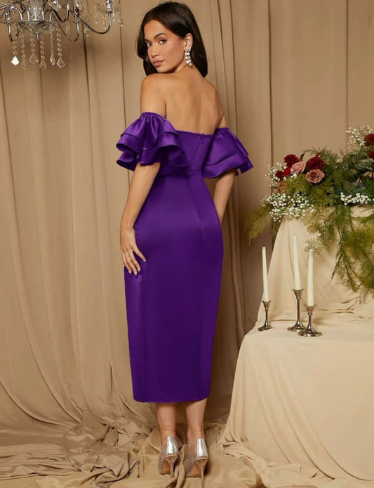 Off Shoulder Ruched Split Thigh Dress