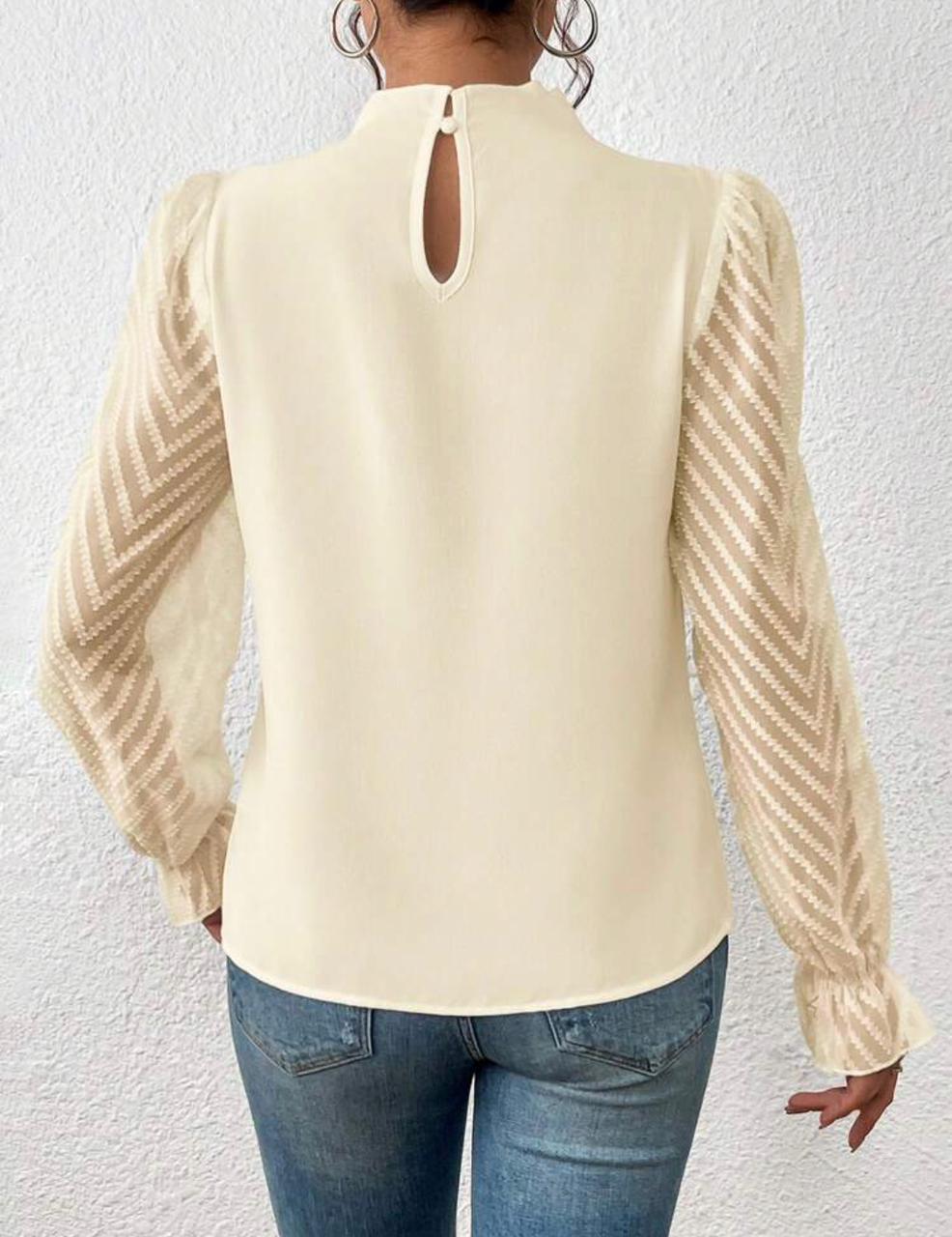 Mock Neck Flounce Sleeve Blouse