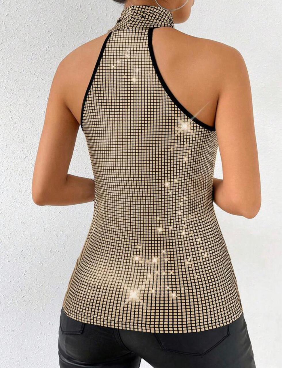 Glitter Criss Cross Halter Neck Top