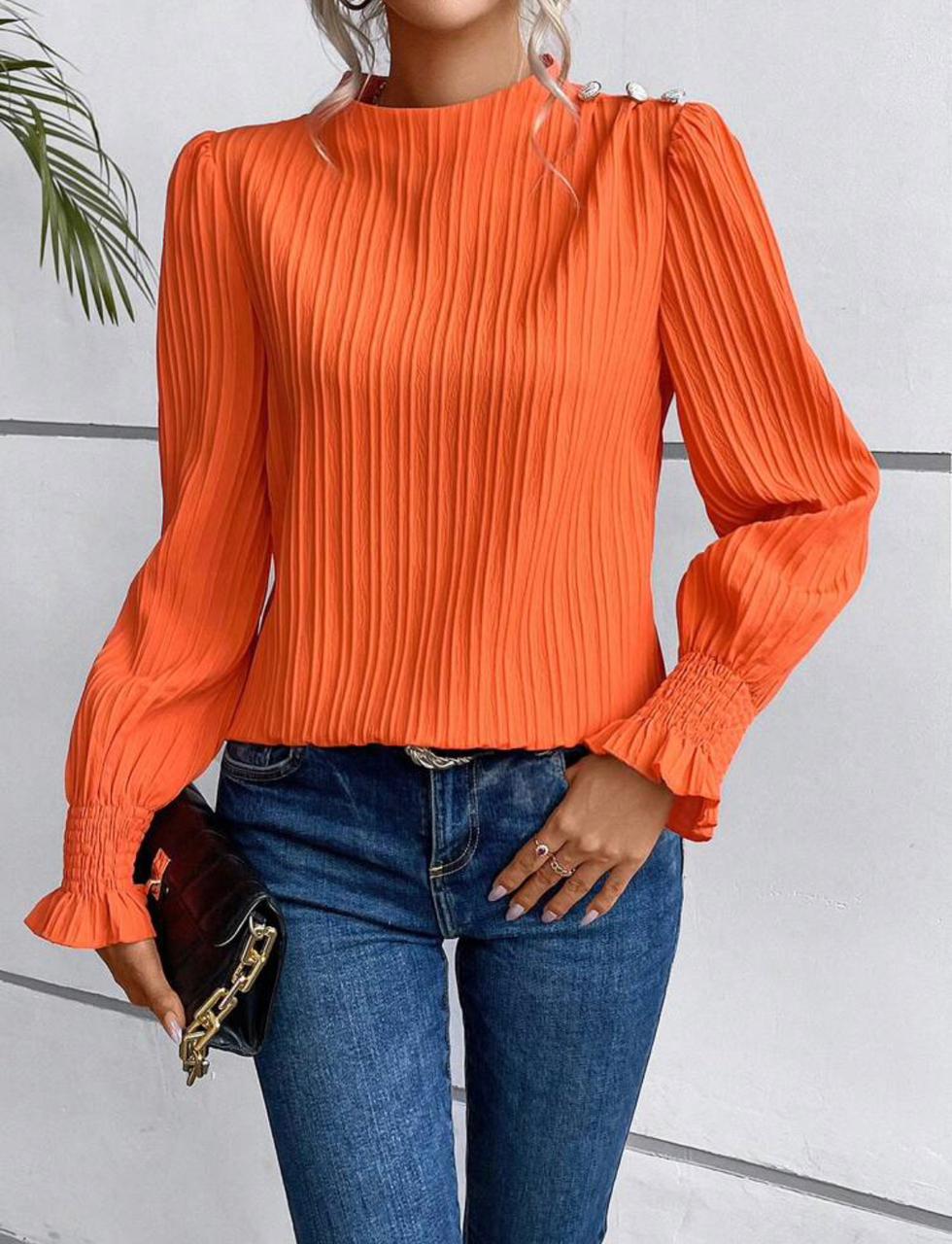 Mock Neck Button Detail Blouse