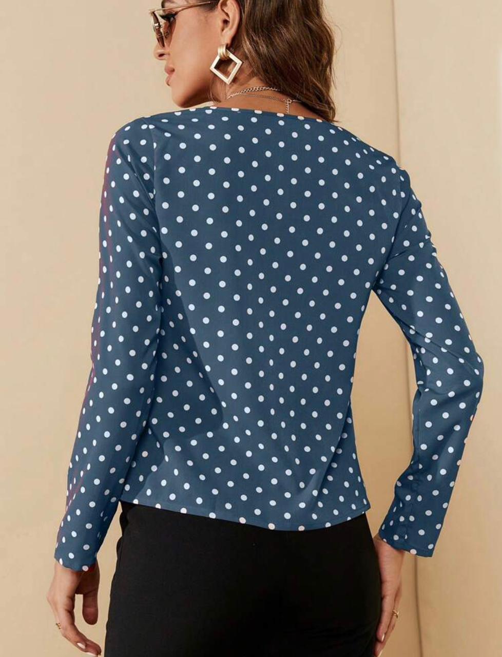Polka Dot Print Notched Neckline Blouse