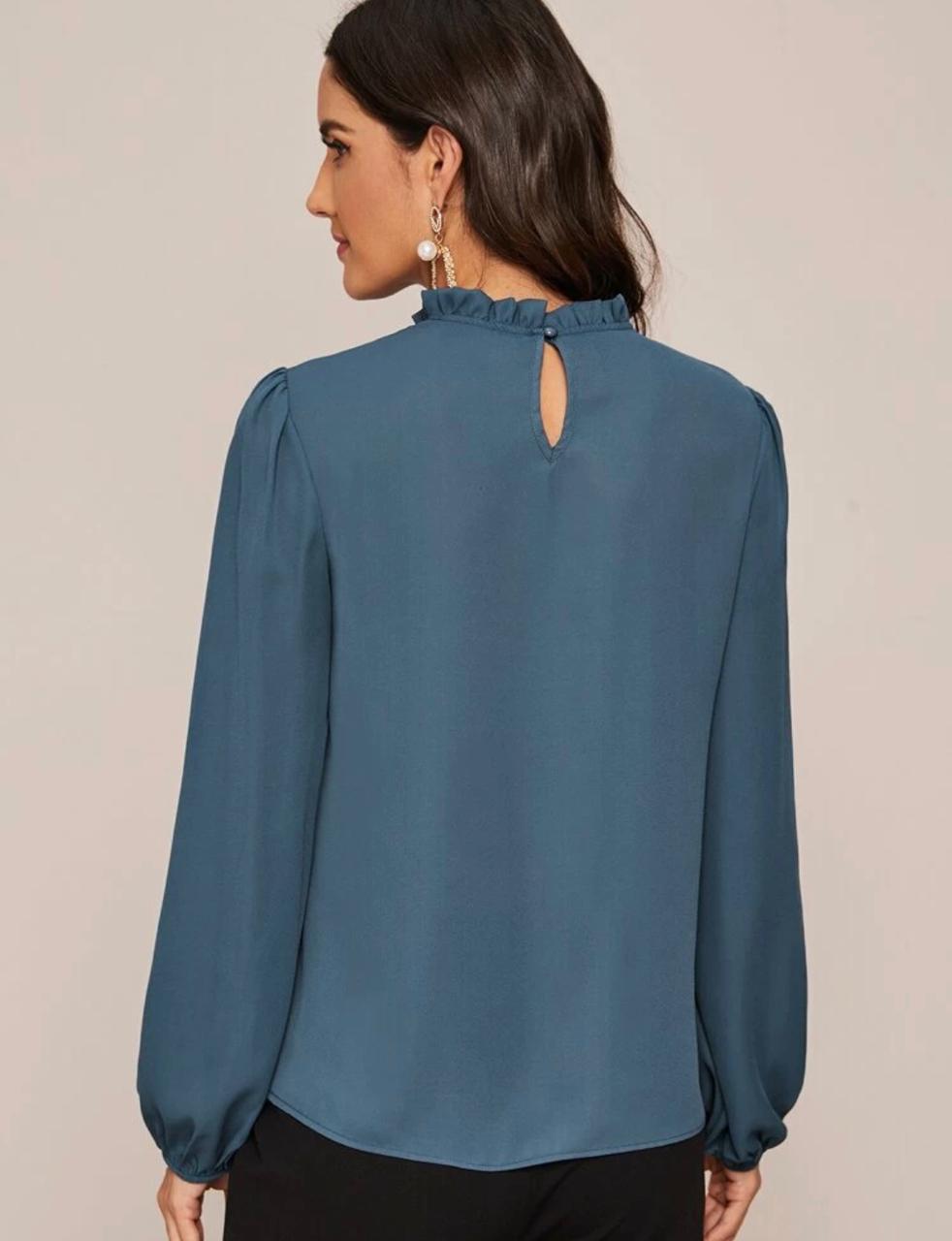 Frilled Neckline Lantern Sleeve Top