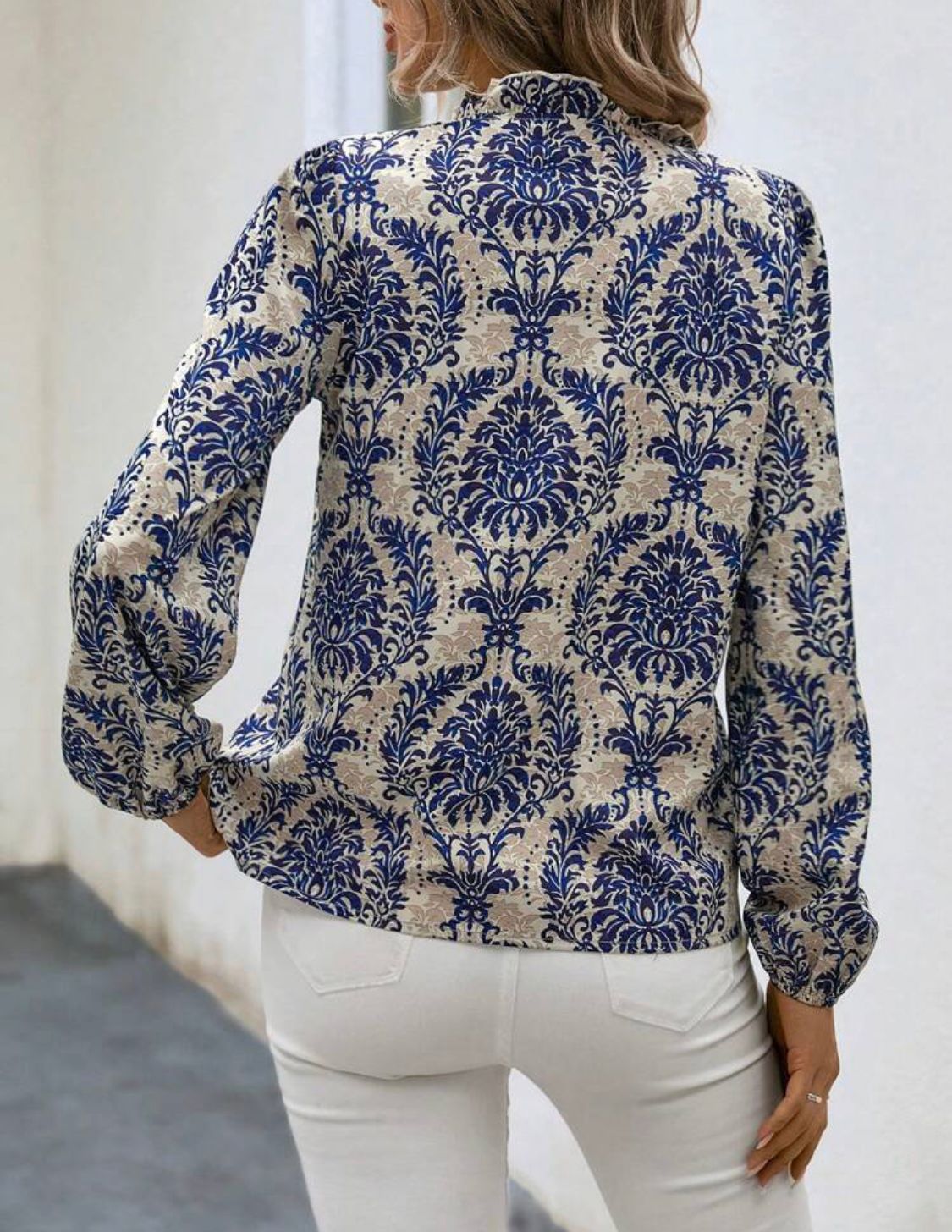 Lantern Sleeve Button Front Blouse