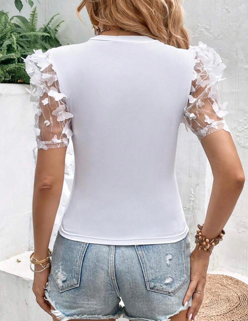 Contrast Mesh Appliques Detail Tee