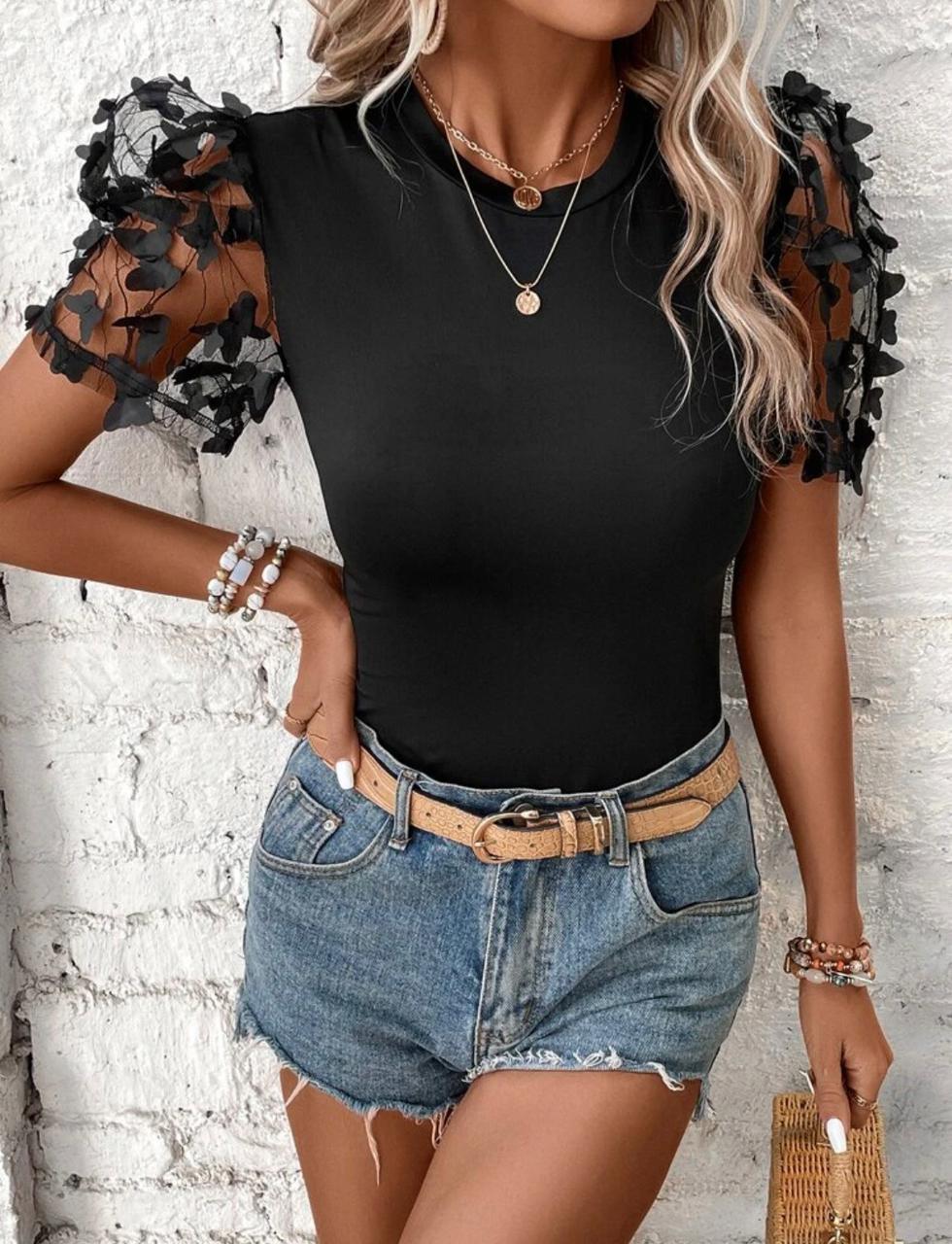 Contrast Mesh Appliques Tee