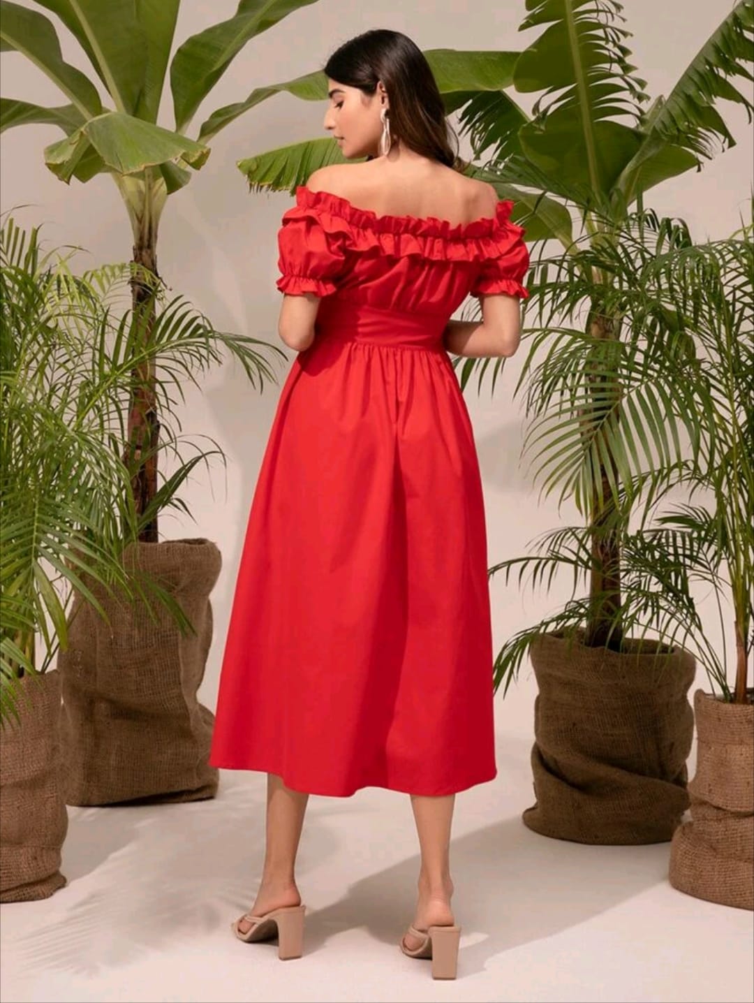 Off Shoulder Frill Lace Up Dress