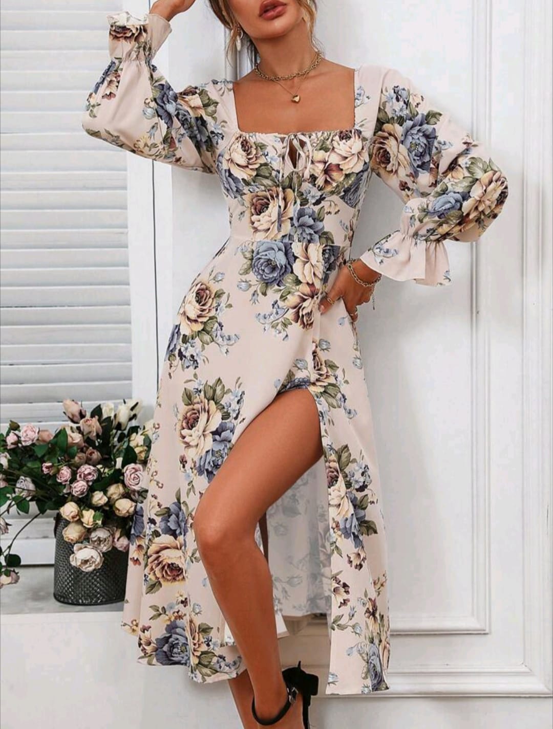Floral Print Split Thigh Dress