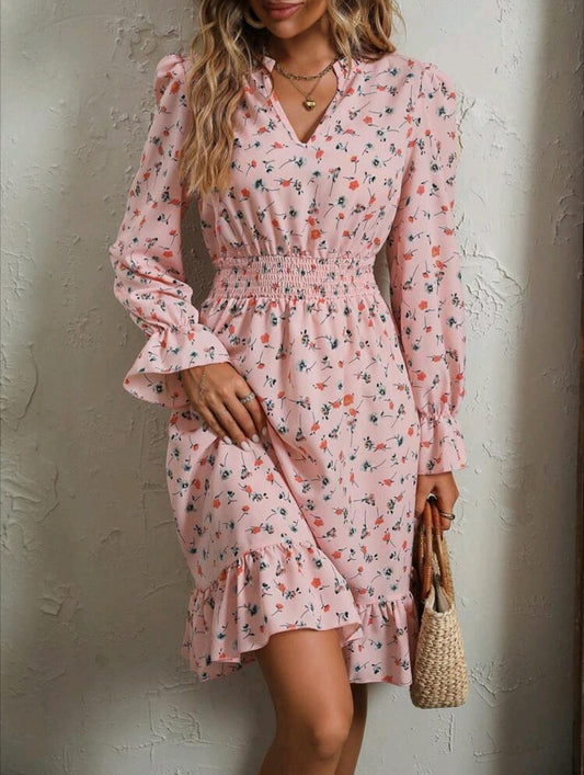 Floral Print Ruffle Hem Dress