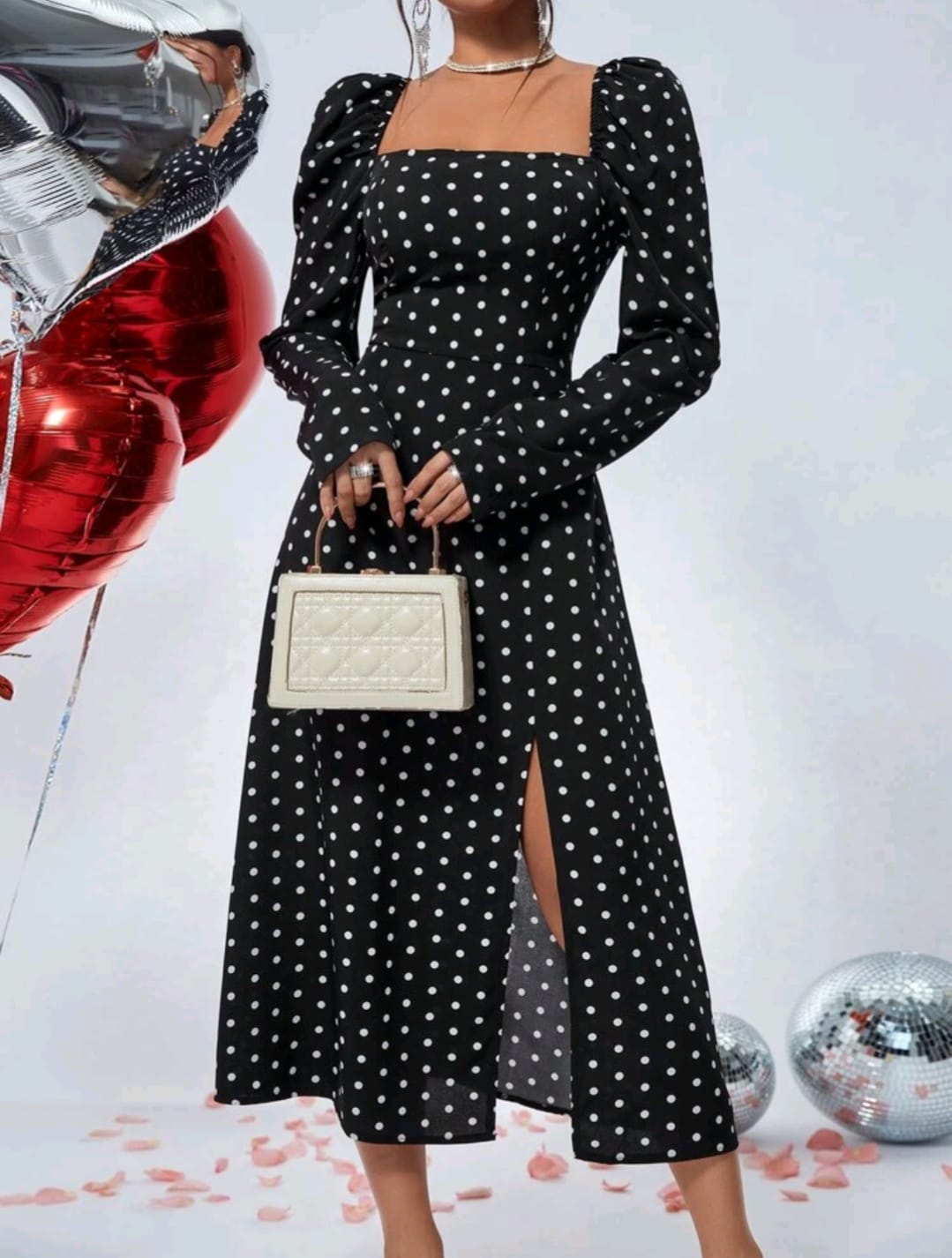 Polka Dot Puff Sleeve Dress