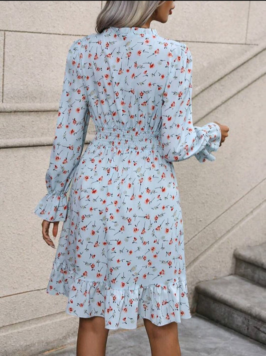 Floral Print Flounce Sleeve Dress