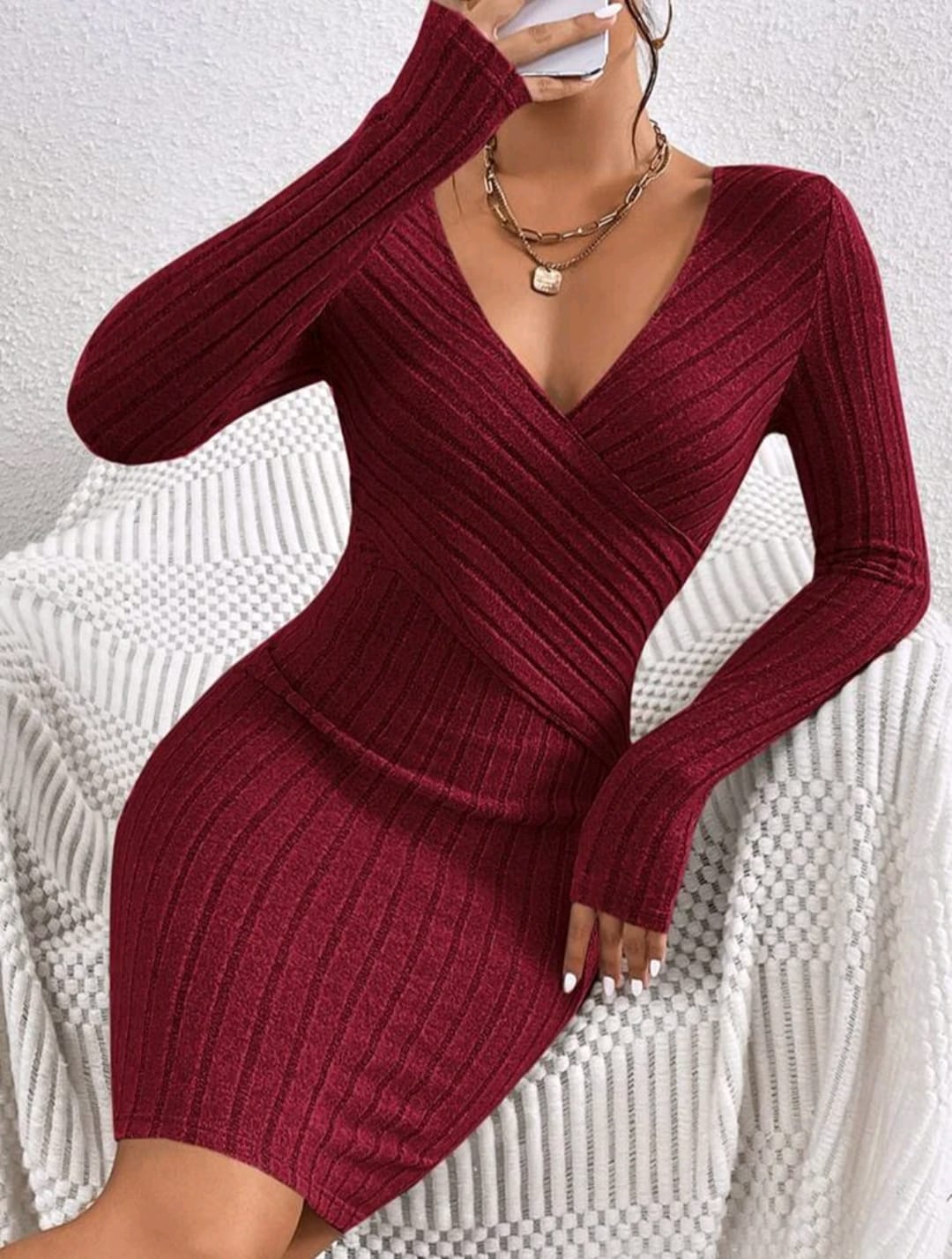 Solid Ribbed Knit Bodycon Dress