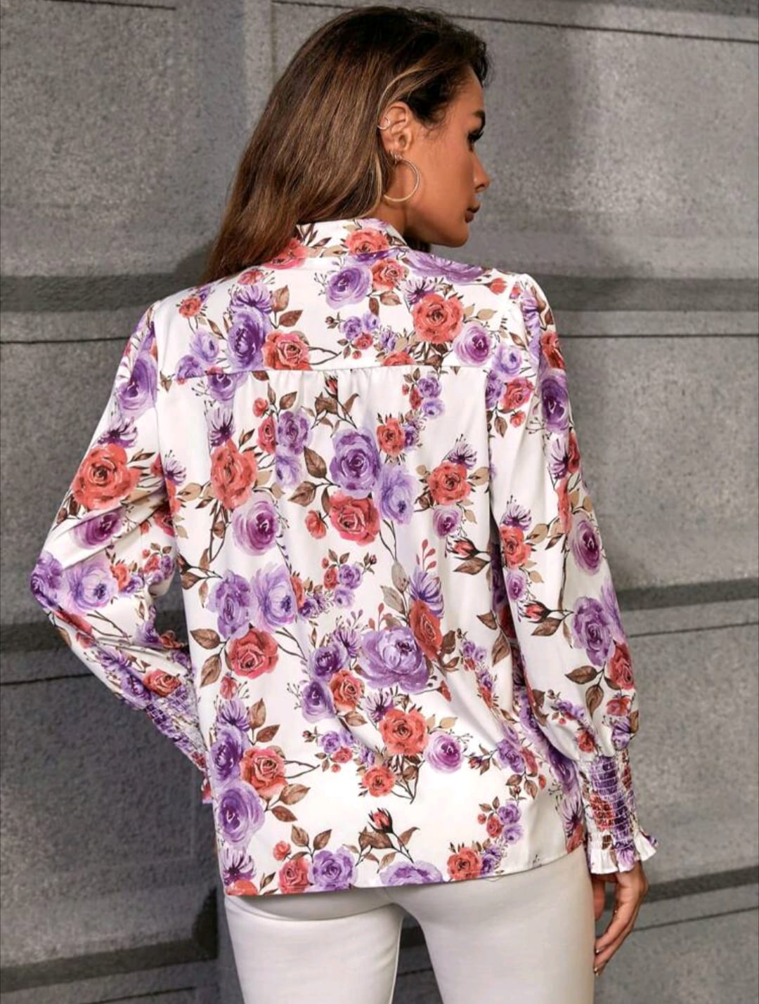 Mock Neck Floral Print Shirt