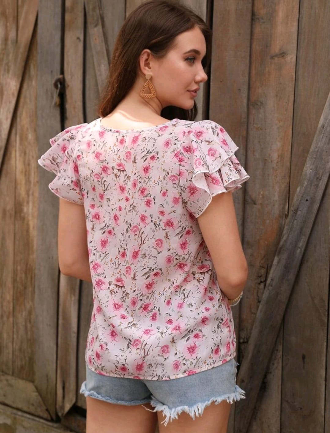 Floral Print Butterfly Sleeve Blouse
