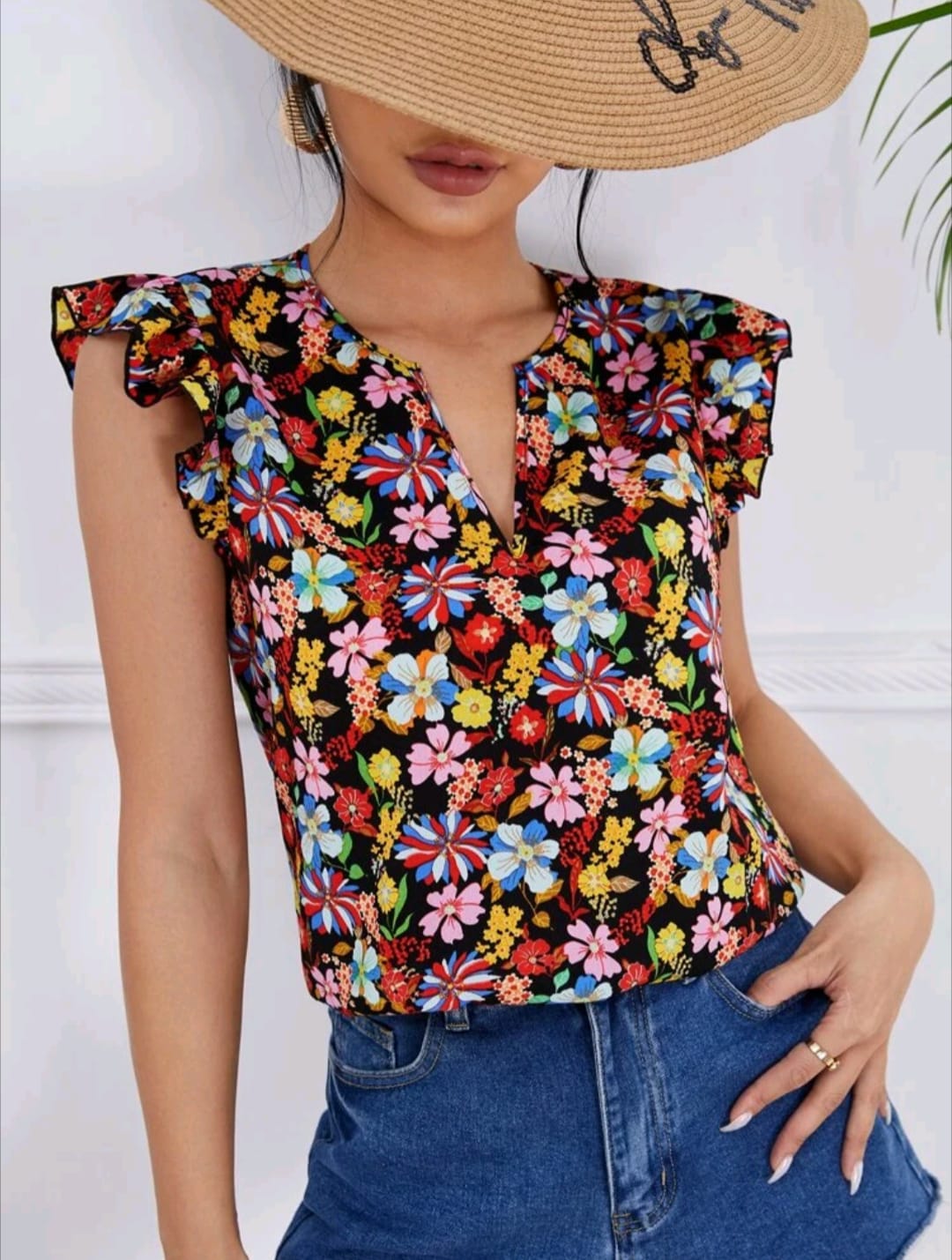 Floral Print Popover Blouse