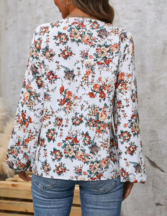 Floral Print Lantern Sleeve Blouse