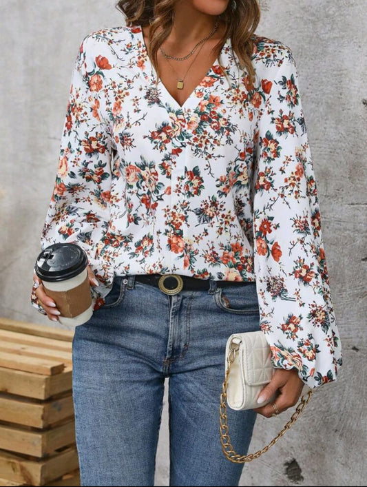 Floral Print Lantern Sleeve Blouse