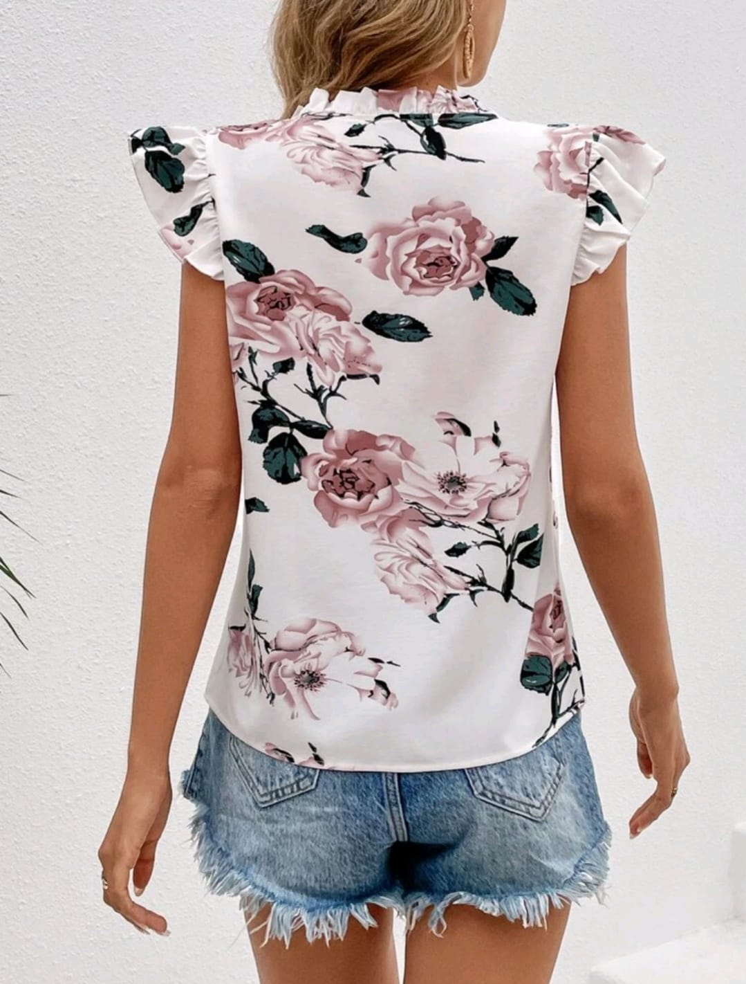 Notched Neckline Butterfly Sleeve Blouse