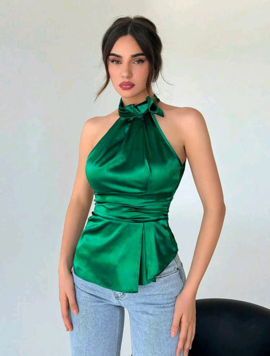 Asymmetrical Hem Satin Blouse