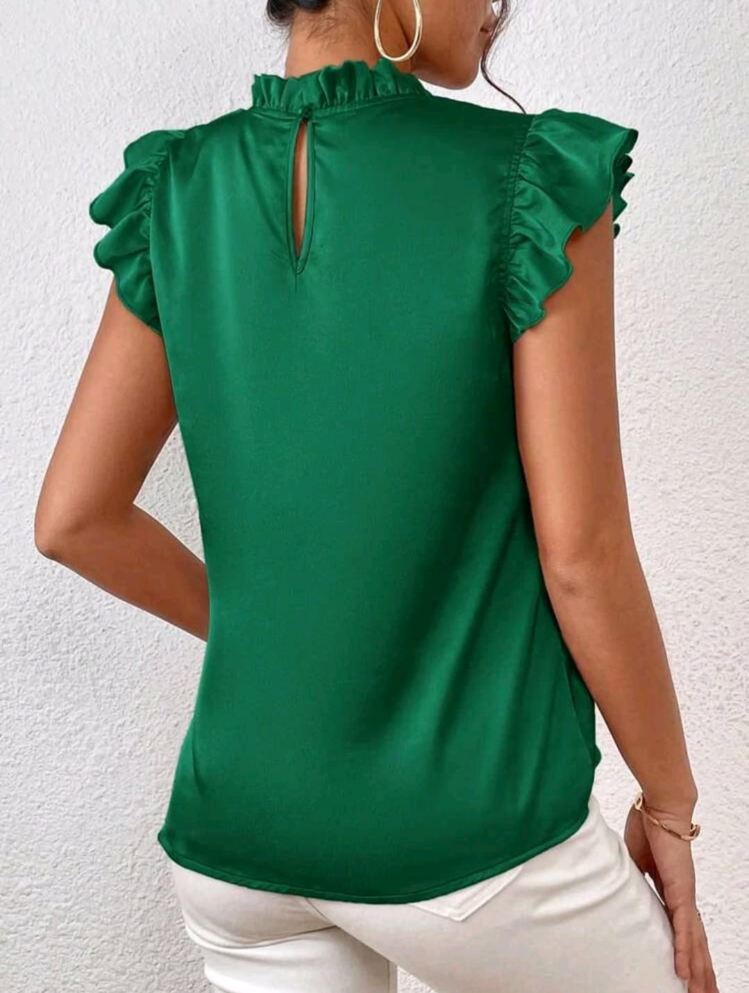 Ruffle Trim Satin Blouse