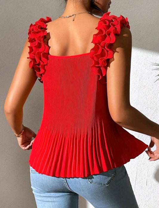 Rib-Knit Pleated Hem Blouse