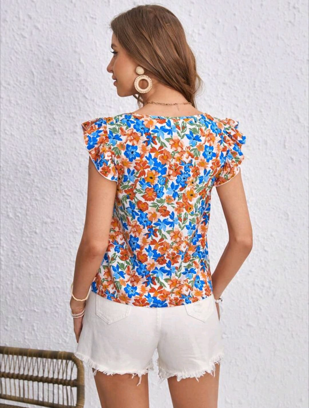 Square Neck Ruffle Trim Blouse