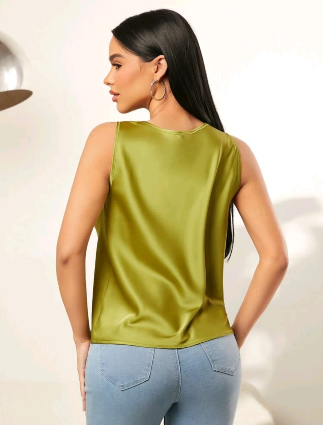 Draped Collar Satin Tank Top