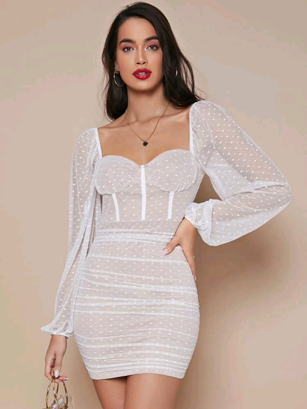 Lantern Sleeve Swiss Dot Bustier Dress