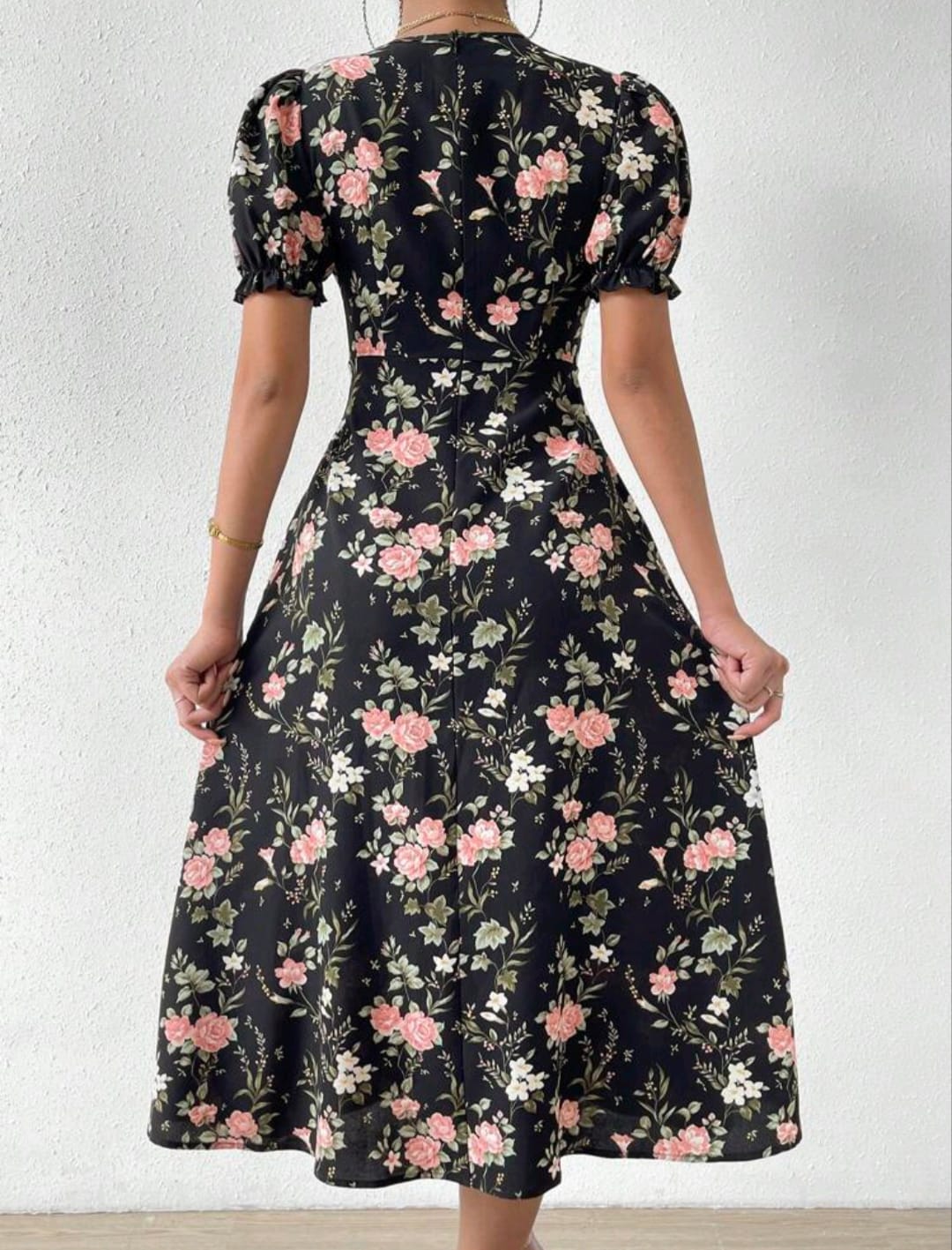 Floral Print Puff Sleeve Dress