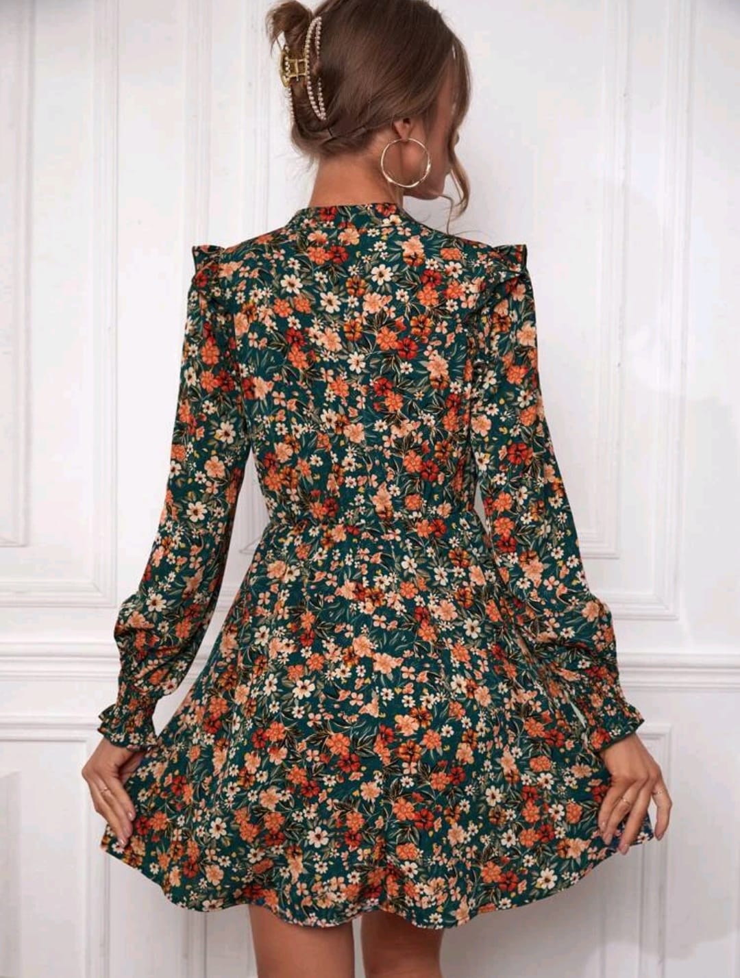 Floral Print Ruffle Trim Dress
