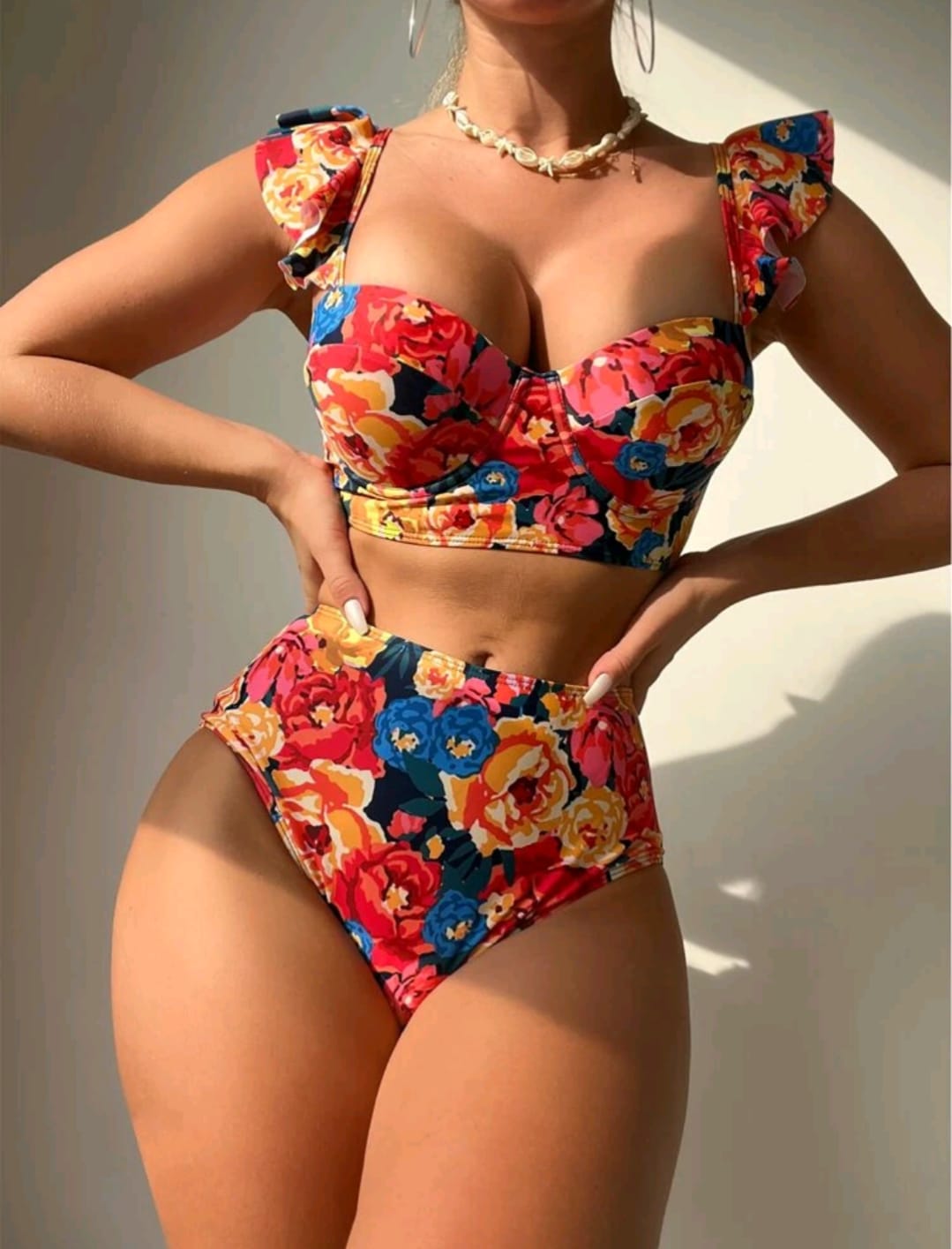 Floral Print Bikini Push Up Top & High Waisted Bottom 2 Piece Bathing Suit