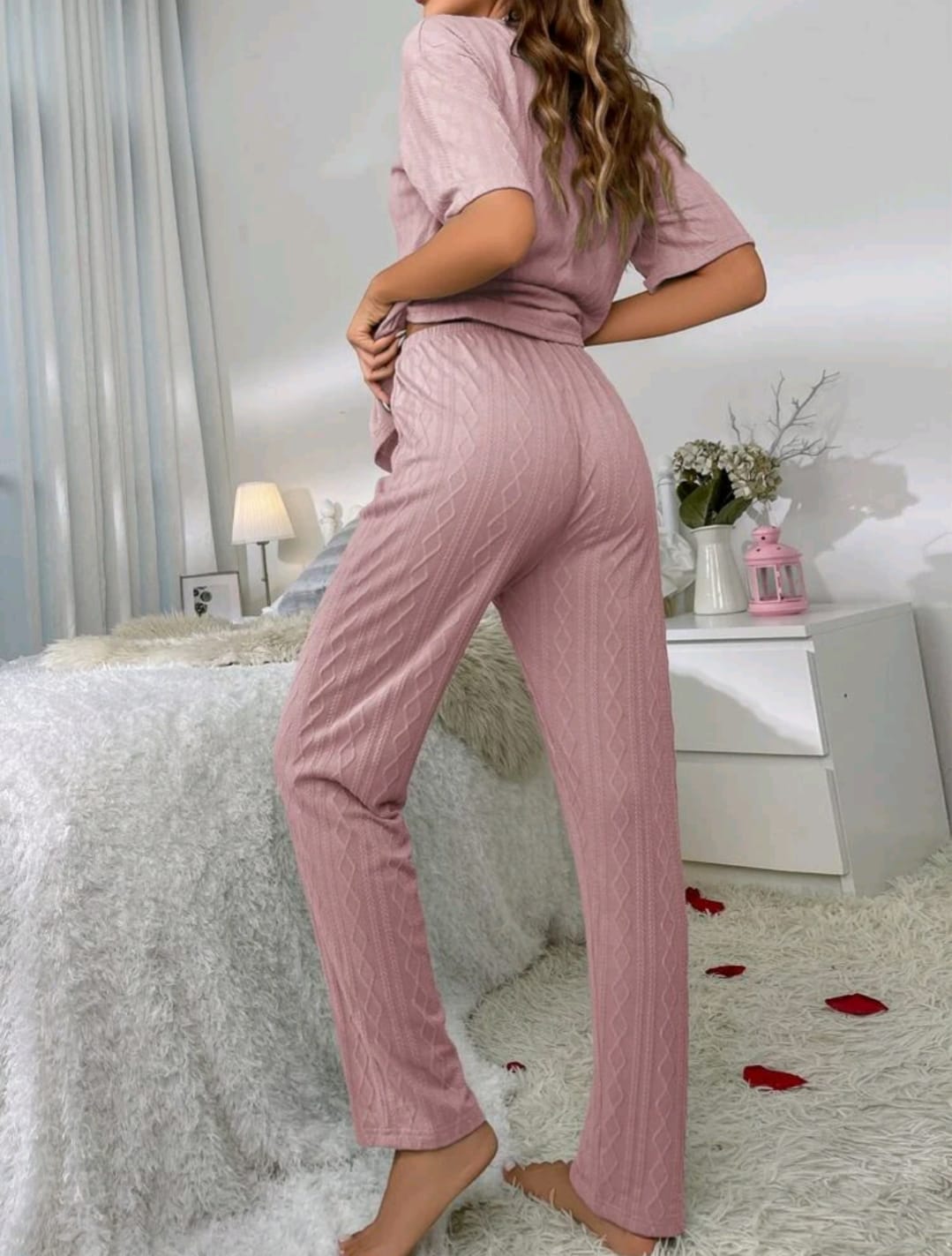 Solid Drop Shoulder Lounge Set