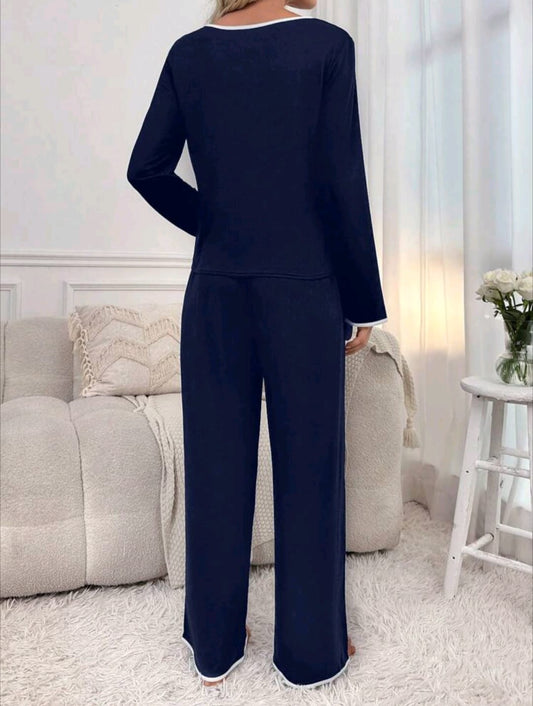 Notched Neckline Knot Front Lounge Set