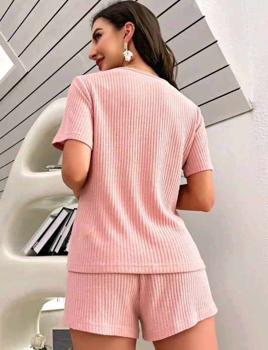 Waffle Knit Patched Pocket PJ Set