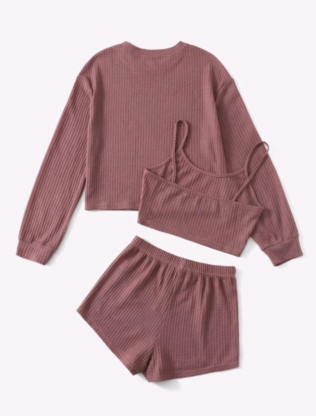 Solid Rib-knit Top & Knot Detail Shorts & Drop Shoulder Tee