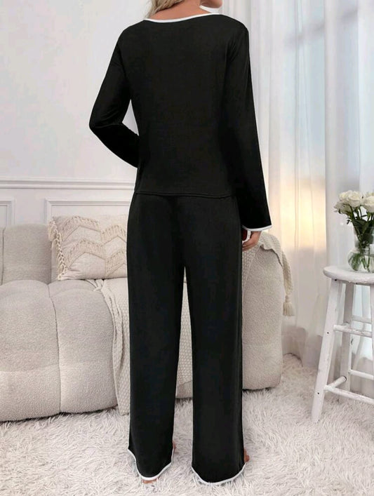 Notched Neckline Knot Front Lounge Set