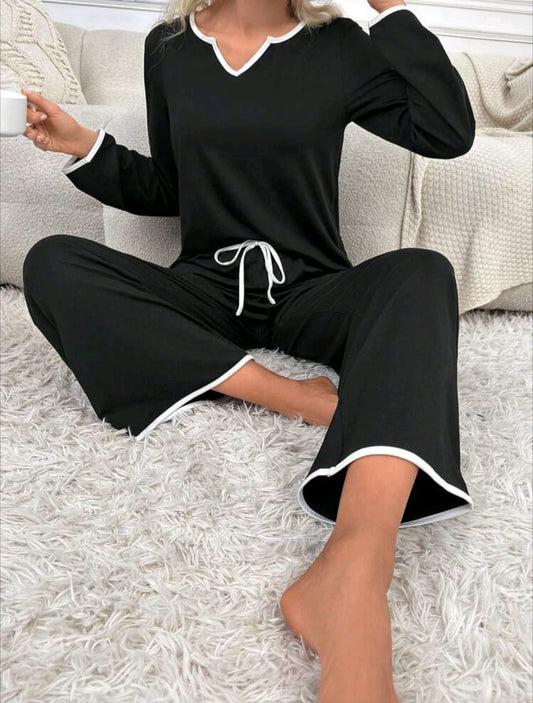 Notched Neckline Knot Front Lounge Set