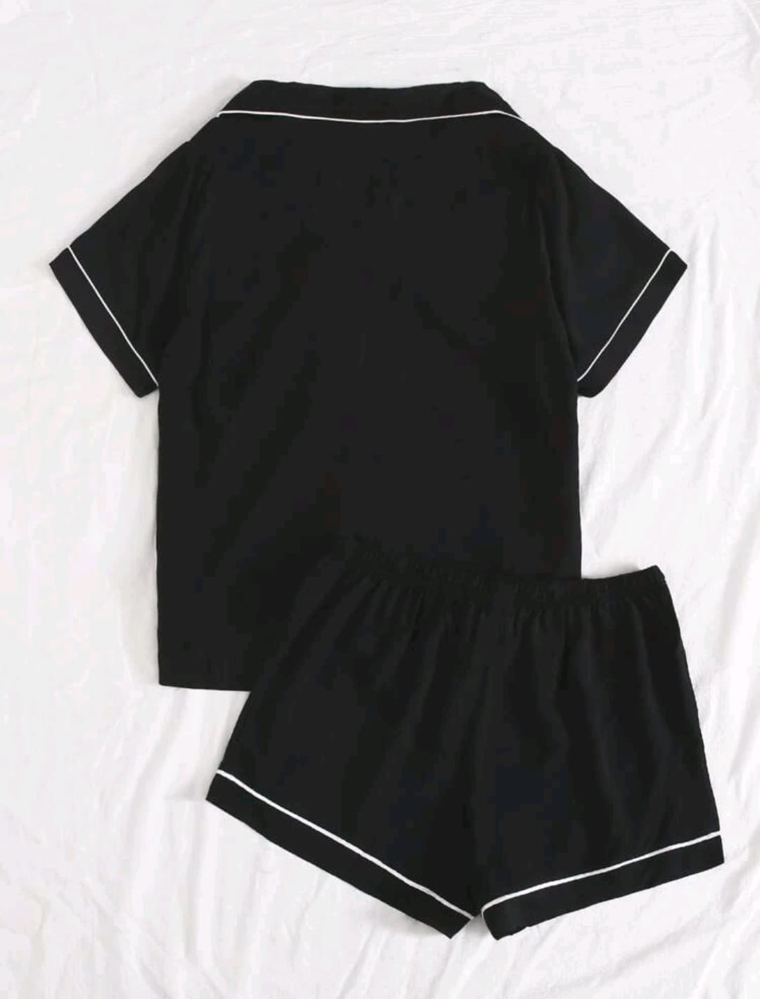 Lapel Contrast Binding Tie Front PJ Set