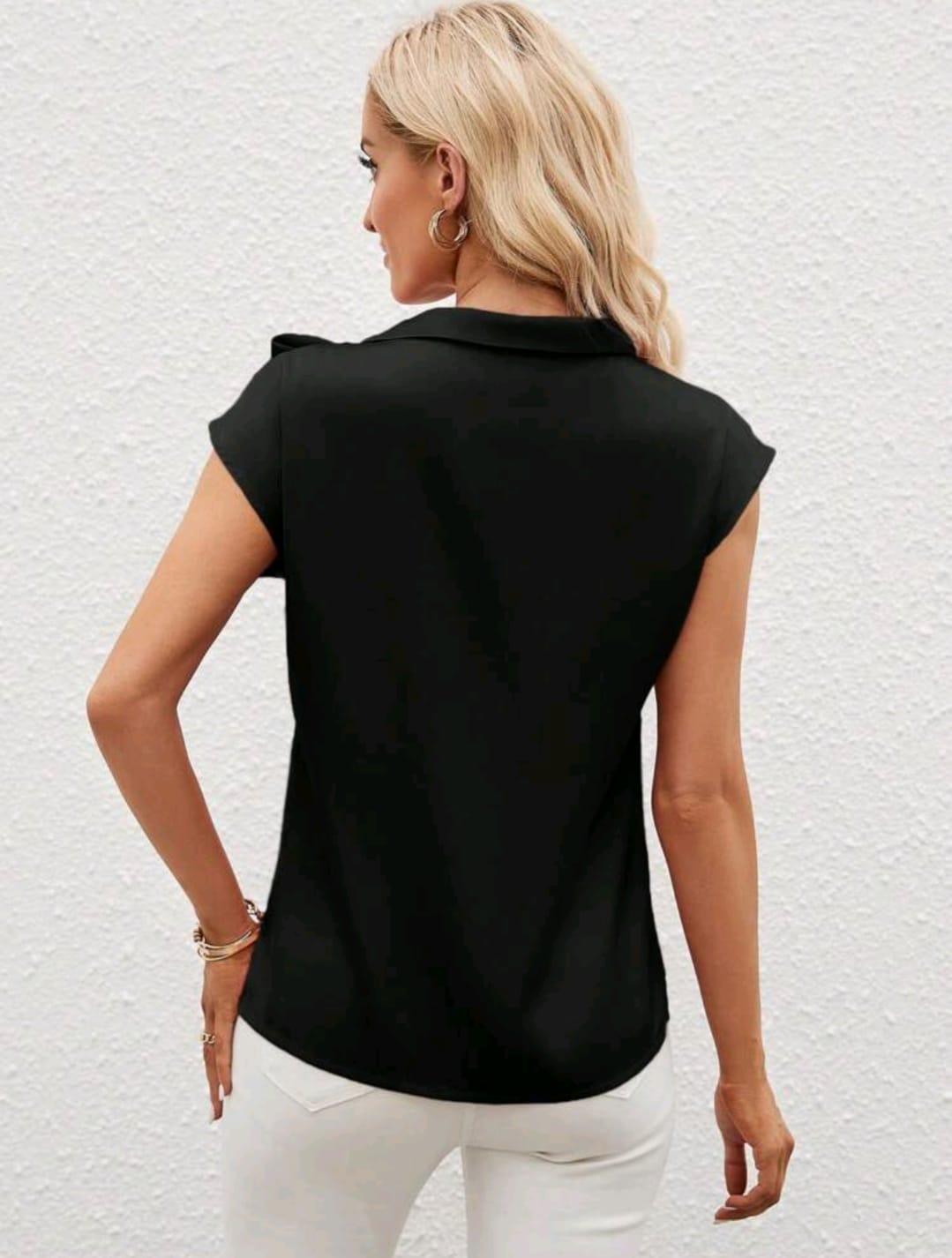 Tie Neck Batwing Sleeve Satin Blouse