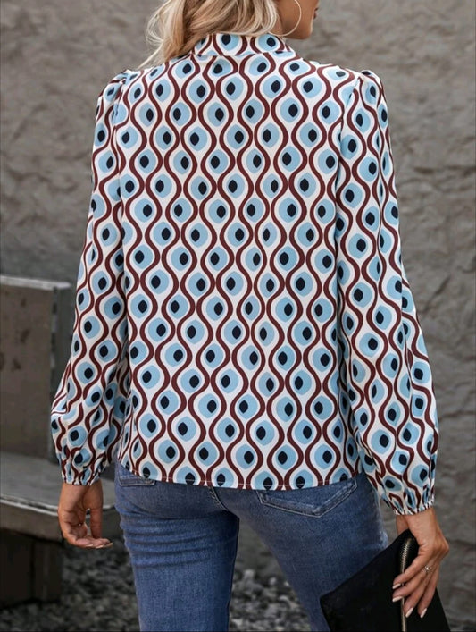 Allover Print Lantern Sleeve Blouse
