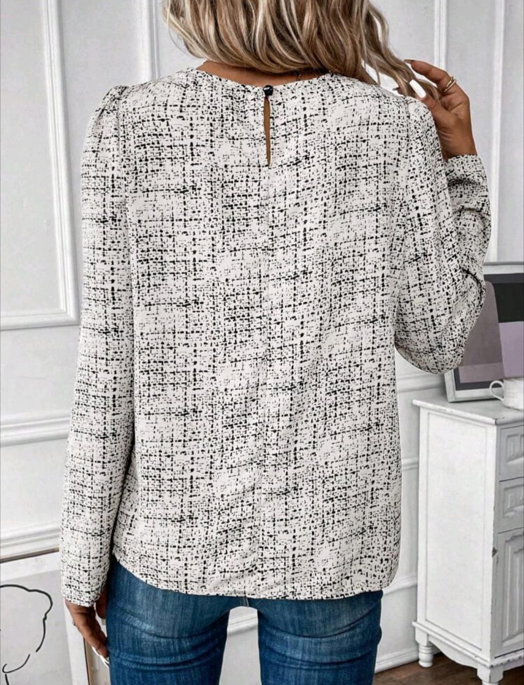 Allover Print Fold Pleated Detail Blouse