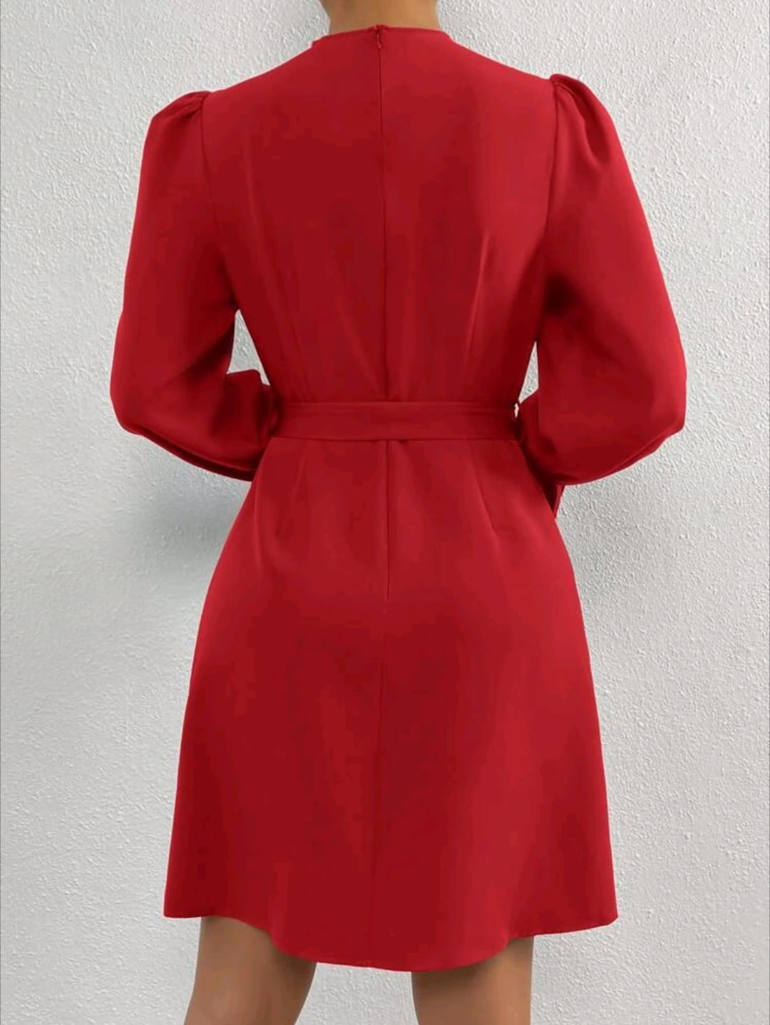 Mock Neck Flounce Sleeve Belted Dress