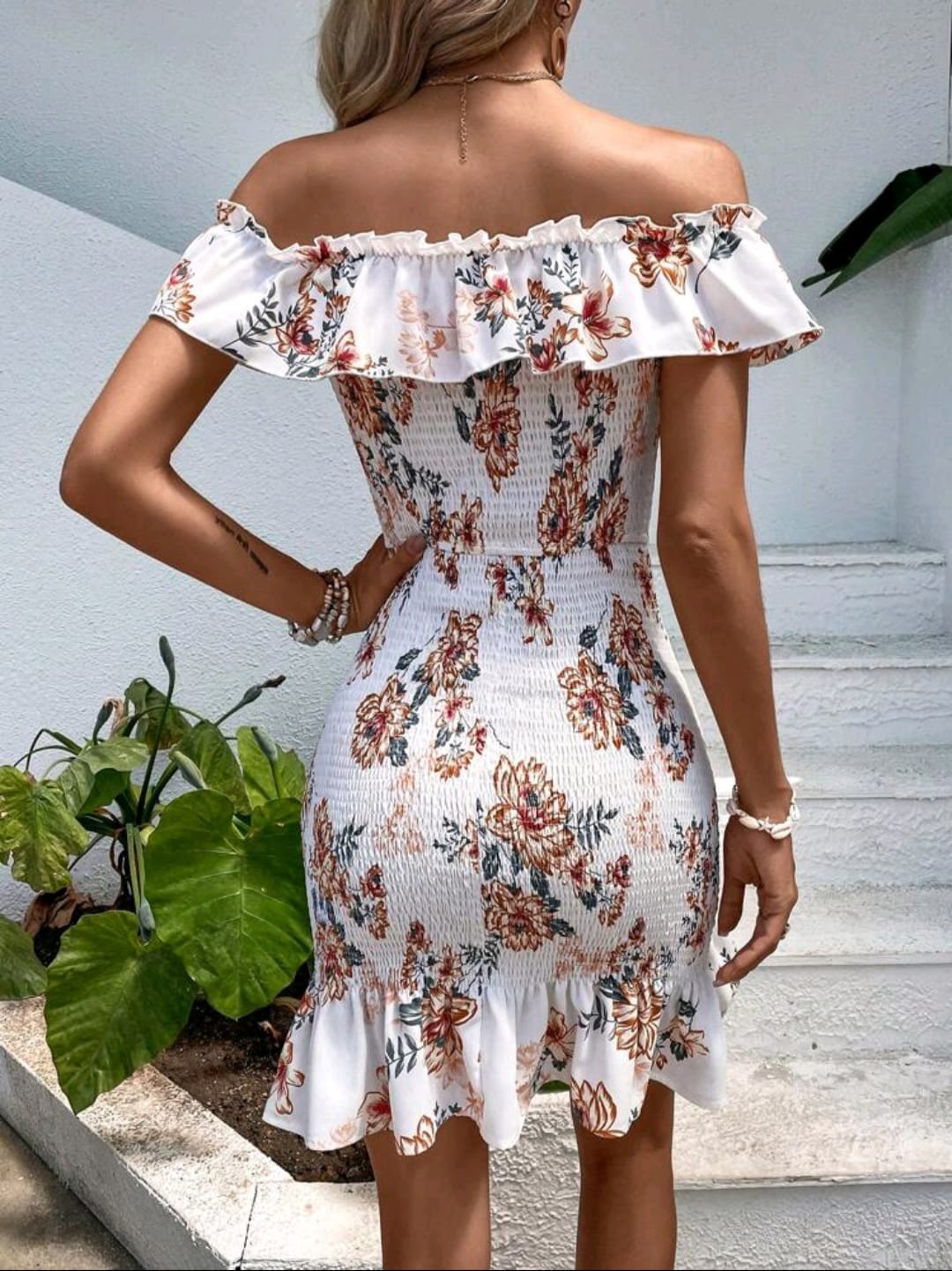 Off Shoulder Ruffle Hem Dress