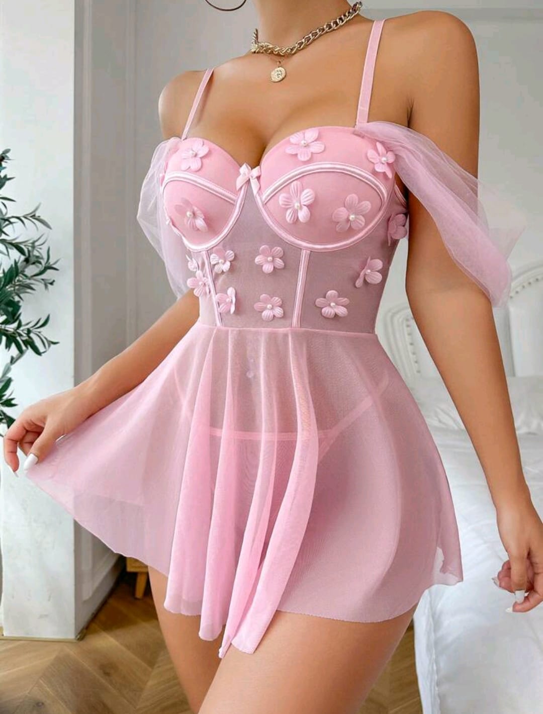 Mesh Underwire Slips With Thong