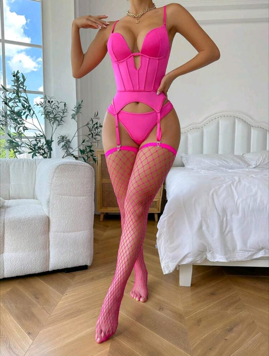 Cut Out Garter Lingerie Set With 1pair Stocking