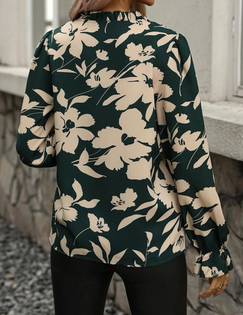 Tie Neck Flounce Sleeve Blouse