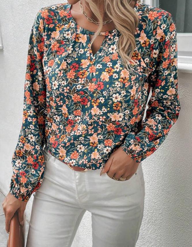 Floral Print Lantern Sleeve Blouse