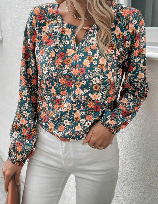 Floral Print Lantern Sleeve Blouse