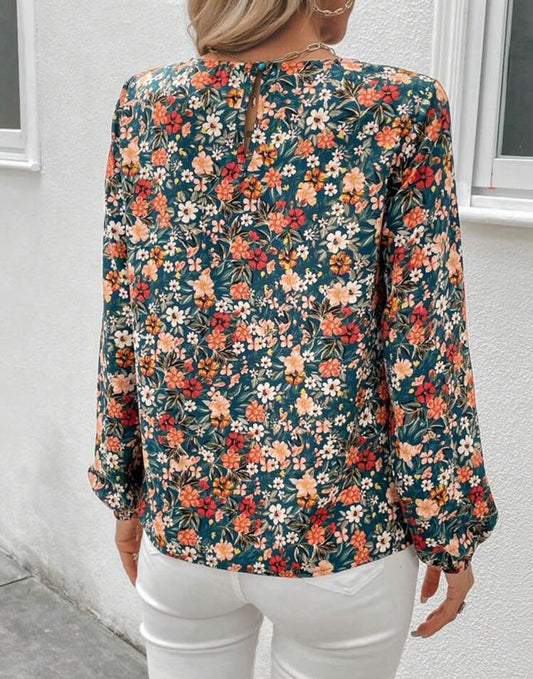 Floral Print Lantern Sleeve Blouse