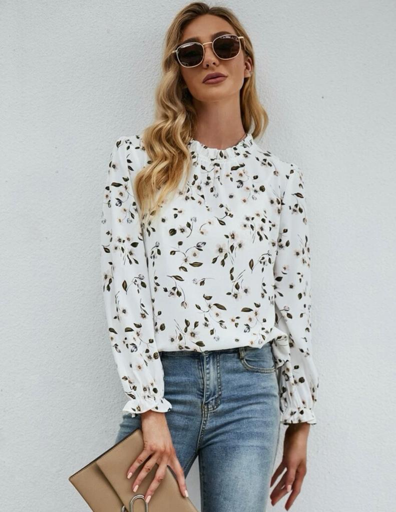 Flounce Sleeve Floral Print Blouse